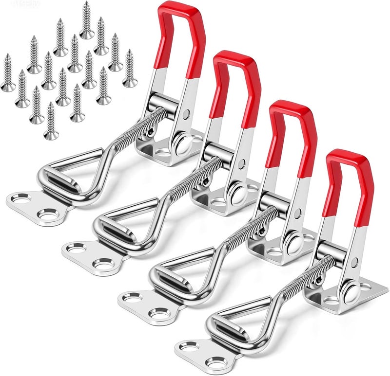 Houya 4 Pack Toggle Latch Clamp 4001 Adjustable 304 Stainless Steel Toggle Hasp Latches for Smoker Lid Jig Freezer Door Cooler Box Case Trunk Draw Chest, Quick Release 330Lbs Holding Capacity - Image 1